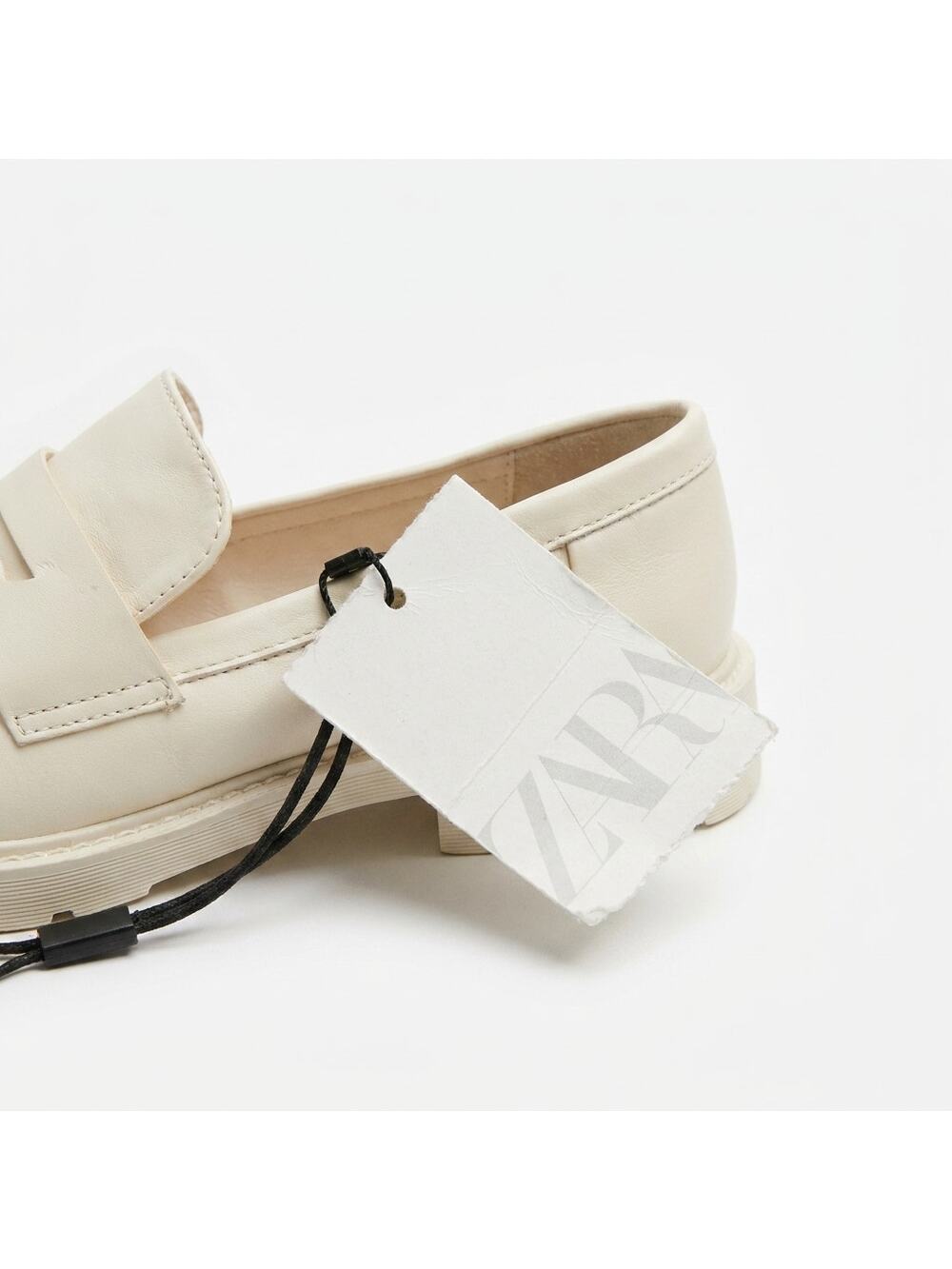 Zara Off-White Chunky Lug Sole Leather Penny Loafers - NWT - Size EU 41 / US 10